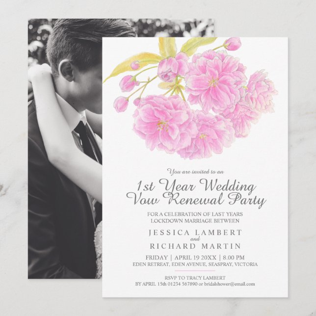 Invitación Primavera de la floración rosa Primavera de la pro (Anverso / Reverso)