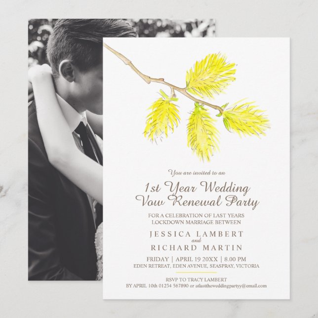 Invitación Primavera de la piel de carpinillo amarilla primer (Anverso / Reverso)