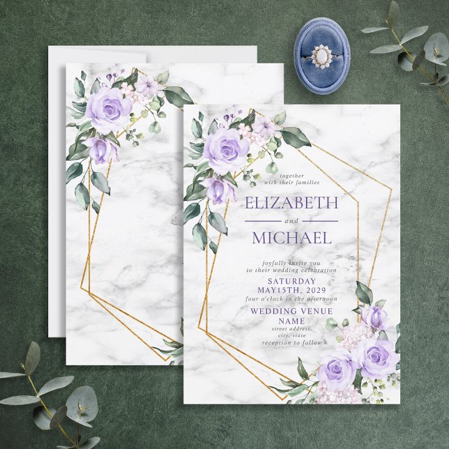 Invitación Primavera de mármol floral de oro geométrico de mo (Subido por el creador)