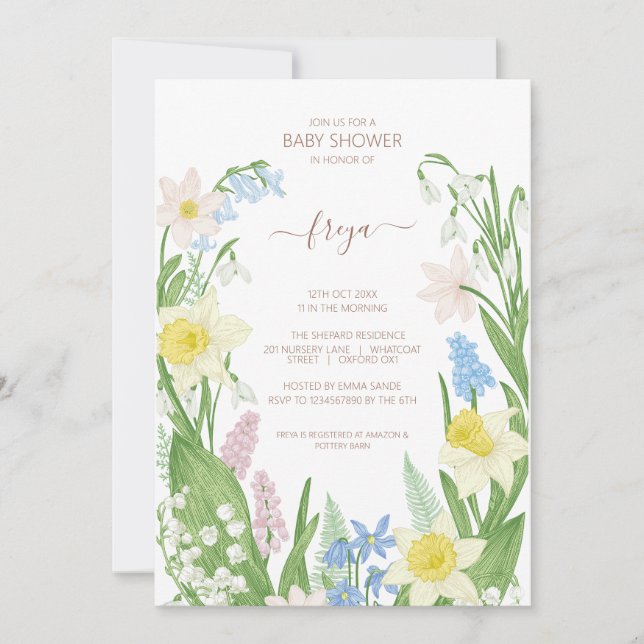 Invitación Primavera de Pascua florece Baby Shower (Anverso)