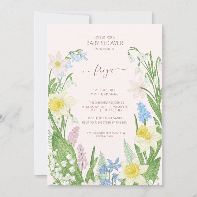 Invitación Primavera de Pascua florece Baby Shower (Anverso)