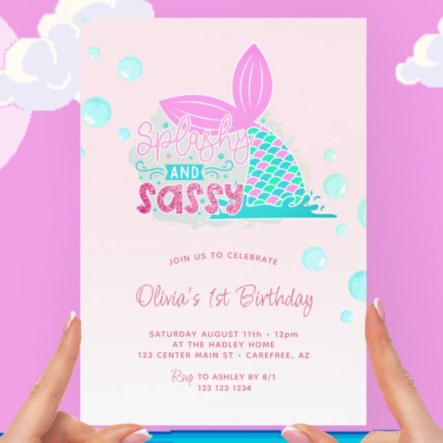 Invitación Primavera del arcoiris rosa de la cola de la siren (Subido por el creador)