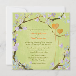 Invitación Primavera Dos Corazones Lime Boda Floral Verde