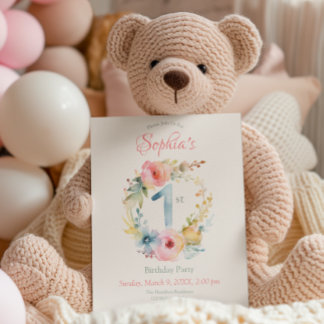 Invitación Primavera dulce floral primer cumpleaños