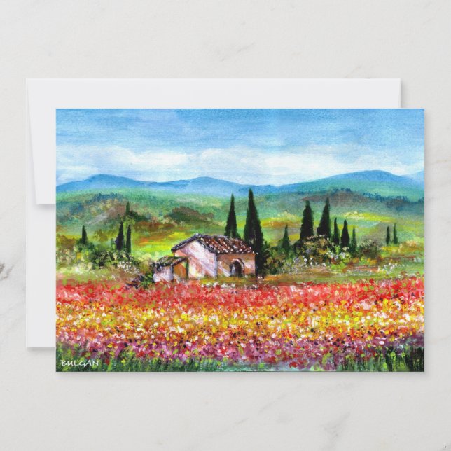 Invitación PRIMAVERA EN LA TOSCANA, rojo brillante rosa amari (Anverso)