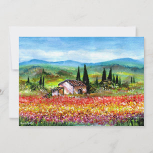 Invitación PRIMAVERA EN LA TOSCANA, rojo rosa amarillo azul b