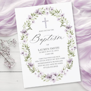 Invitación Primavera Floral Baptismo Cruzada Cristalización