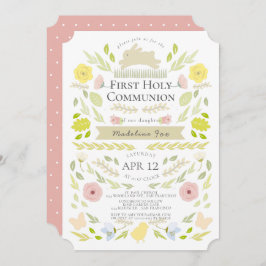 Invitación Primavera Floral Bunny Chica Rosa Primera Santa Co