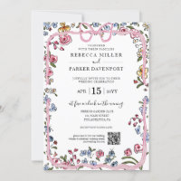 Primavera floral caprichosa Boda moderno Código QR