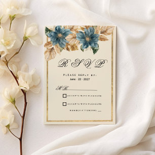 Invitación Primavera floral de otoño de oro de marfil azul RS