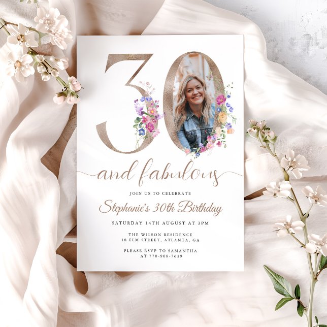 Invitación Primavera Floral Foto 30 cumpleaños (Subido por el creador)