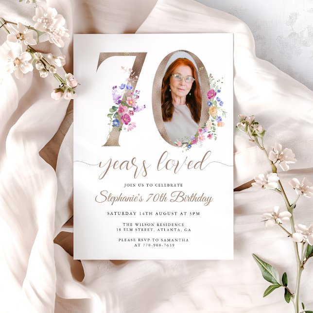 Invitación Primavera Floral Foto 70º cumpleaños (Subido por el creador)