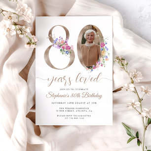 Invitación Primavera Floral Foto 80º cumpleaños
