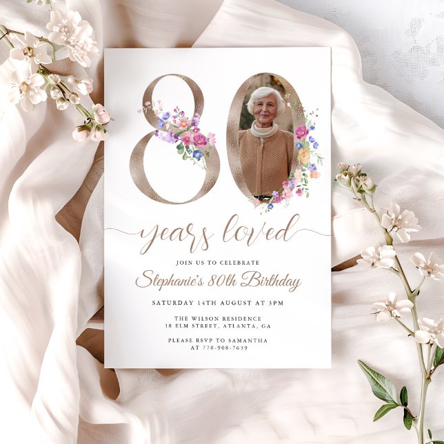 Invitación Primavera Floral Foto 80º cumpleaños (Subido por el creador)