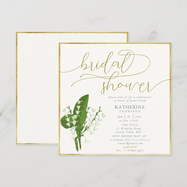 Invitación Primavera Floral Lily Valley Gold Frame Shower (Anverso / Reverso)