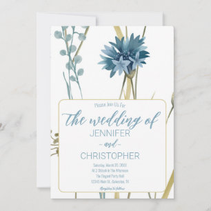Invitación Primavera Floral Luz Azul Oro Blanco Boda