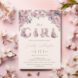 Invitación Primavera floral Peonies rosados Boho Chica Baby S