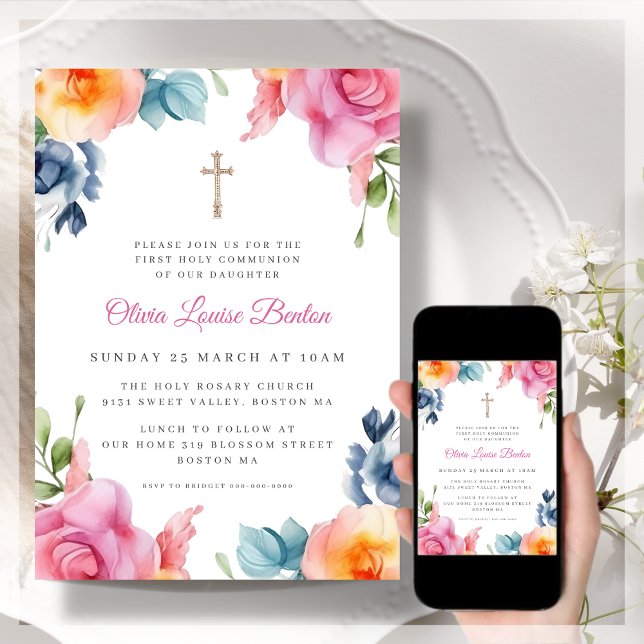 Invitación Primavera Floral Primera Santa Comunión (Subido por el creador)