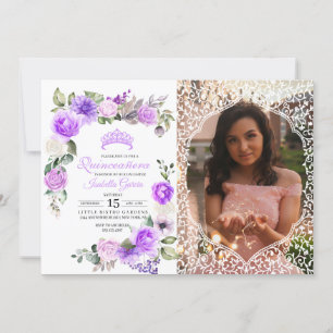 Invitación Primavera Floral Púrpura Quinceanera Foto De Cumpl