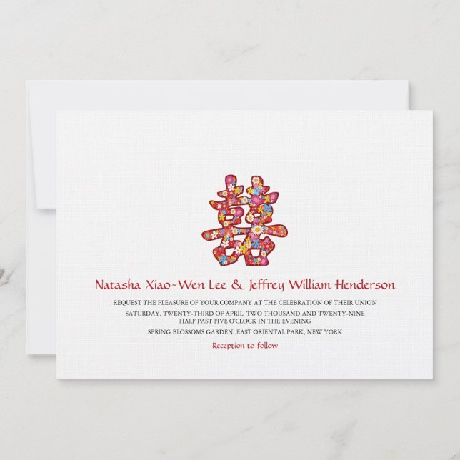 Invitación Primavera florece doble felicidad Boda chino (Reverso)