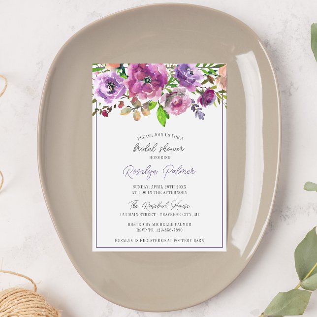 Invitación Primavera Flores Floral Purple Peach Brillante (Subido por el creador)
