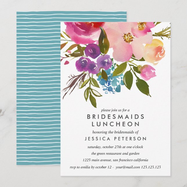 Invitación Primavera Flores Flores Novias Boda Luncheon (Anverso / Reverso)