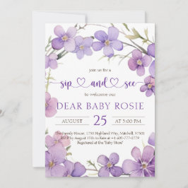 Invitación Primavera Flores violetas delgadas bebe sip y ver