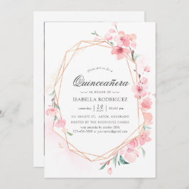 Invitación Primavera Geométrica de Cerezo Rosa Quinceañera