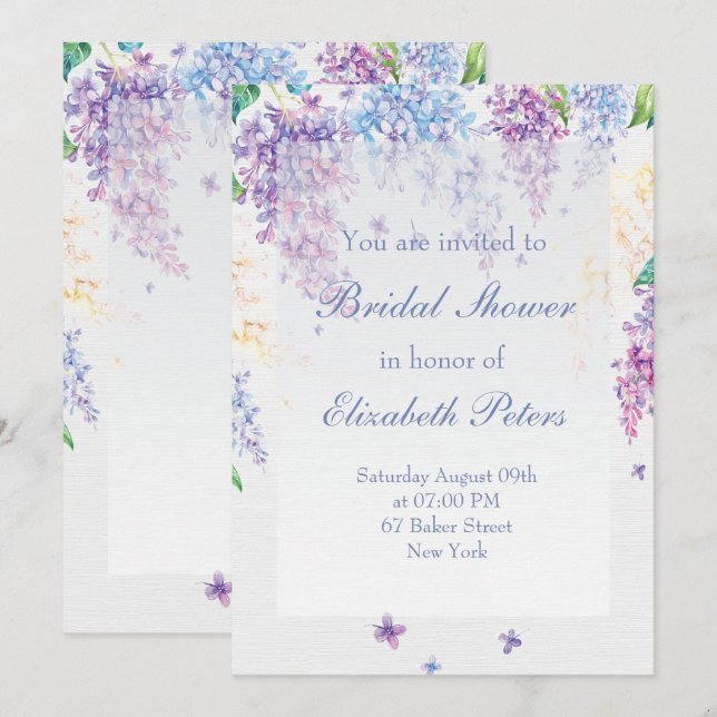 Invitación Primavera Lilac Flor Boda Floral Ducha Nodal (Anverso / Reverso)