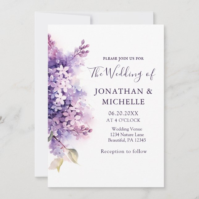 Invitación Primavera Lilac Flores cristianas Boda de la Bibli (Anverso)