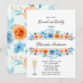 Invitación Primavera Paint Azul Naranja Florals Brunch y Bubb