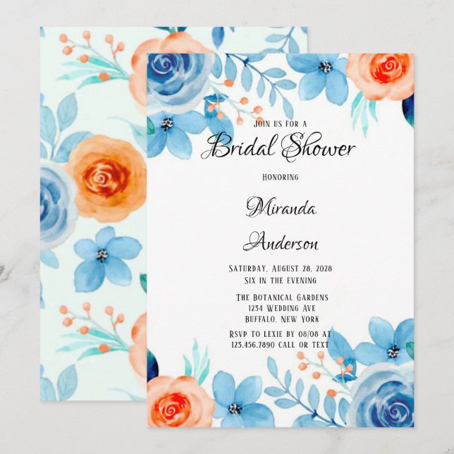 Invitación Primavera Paint Naranja azul Florencia Bridal Show (Anverso / Reverso)