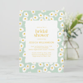 Invitación Primavera Pastel Sage Green Daisies Bridal Shower