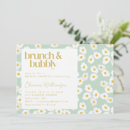 Invitación Primavera Pastel Sage Green Daisies Brunch Bubbly