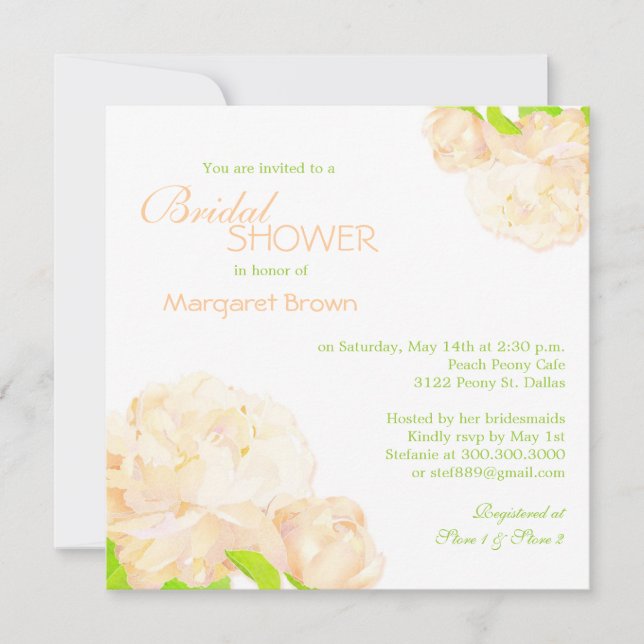Invitación Primavera Peach Peony Boho Briower (Anverso)