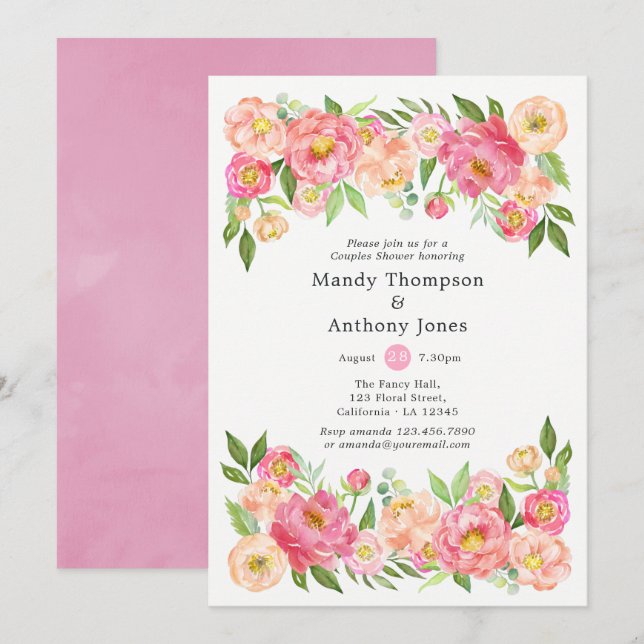 Invitación Primavera Peony Flower Parejas Shower (Anverso / Reverso)