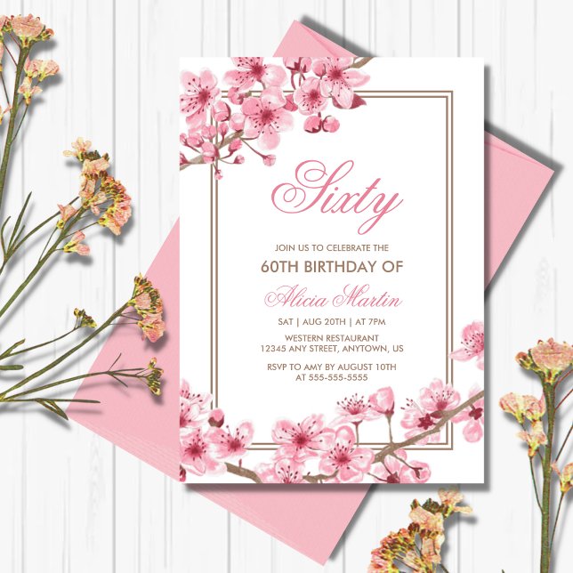 Invitación Primavera Pink Cherry Blossom Floral Cumpleaños (Subido por el creador)