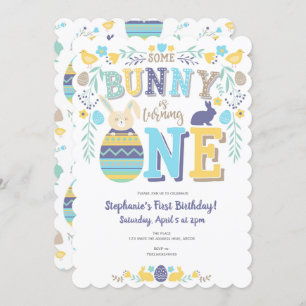 Invitación Primavera, primer cumpleaños de niño, Pascua, cone