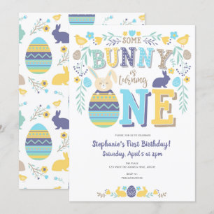 Invitación Primavera, primer cumpleaños de niño, Pascua, cone