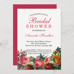 Invitación Primavera rústico Floral rosa BIRD Bridal Shower