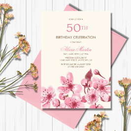 Invitación Primavera Sakura Cerezo Florencia Crema Rosa Cumpl