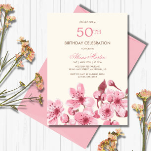 Invitación Primavera Sakura Cerezo Florencia Crema Rosa Cumpl