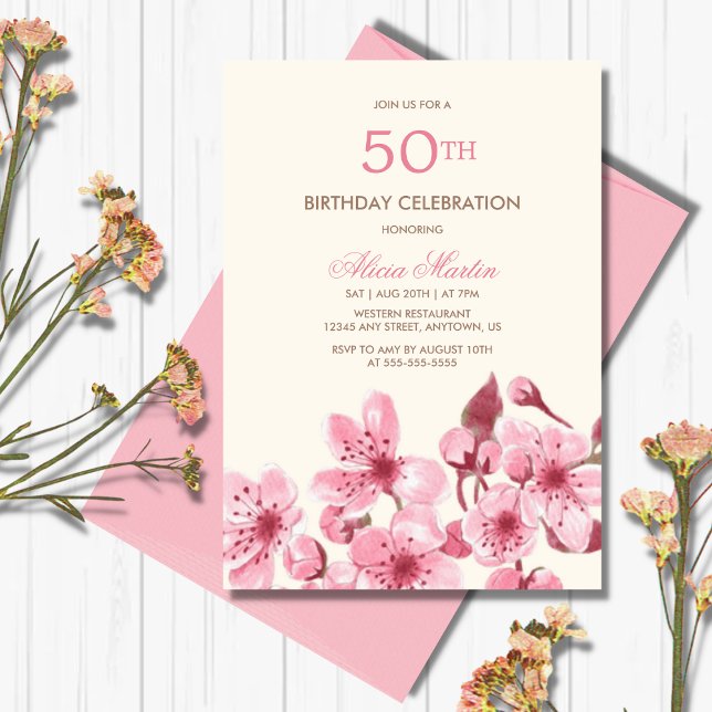 Invitación Primavera Sakura Cerezo Florencia Crema Rosa Cumpl (Subido por el creador)