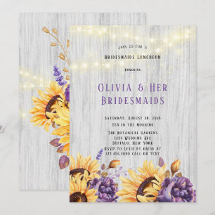 Invitación Primavera Sunflower Purple Peony Bridesmaids Lunch