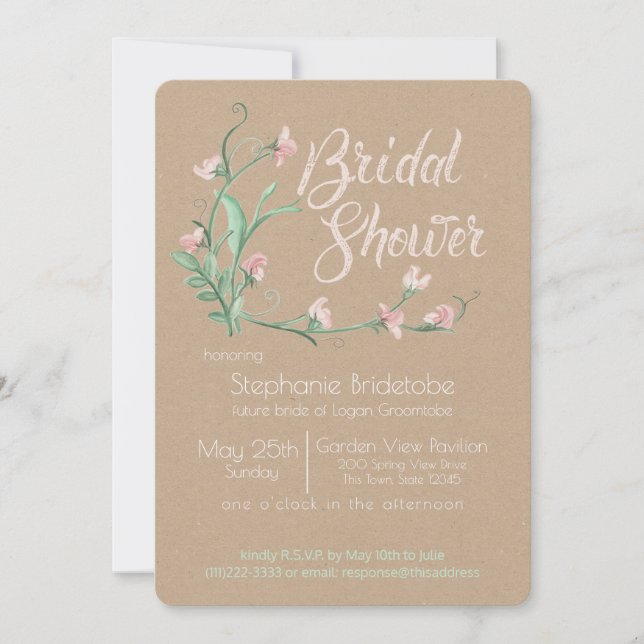Invitación Primavera Sweet Peas Watercolor Bridal Shower (Anverso)