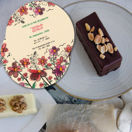 INVITACIÓN PRIMAVERA ÚNICA DOODLE ROJO FLORES CUMPLEAÑOS