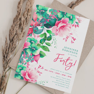 Invitación Primavera Verano acuarela Floral 40 cumpleaños
