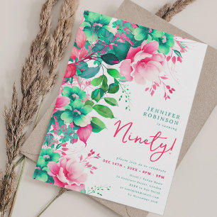 Invitación Primavera Verano acuarela Floral 90 cumpleaños