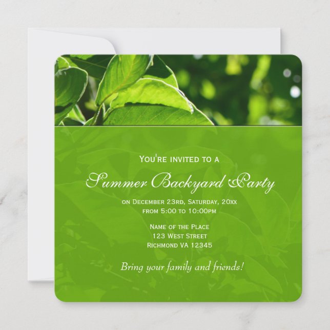 Invitación Primavera, verano hojas verdes familia fiesta de p (Anverso)