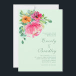 Invitación Primavera verano negrita Floral Sage Green Photo B<br><div class="desc">Esta florida acuarela brillante y colorida es una tendencia para el próximo año. El vibrante ramo de flores rosa y naranja le dará color y elegancia moderna a su boda</div>